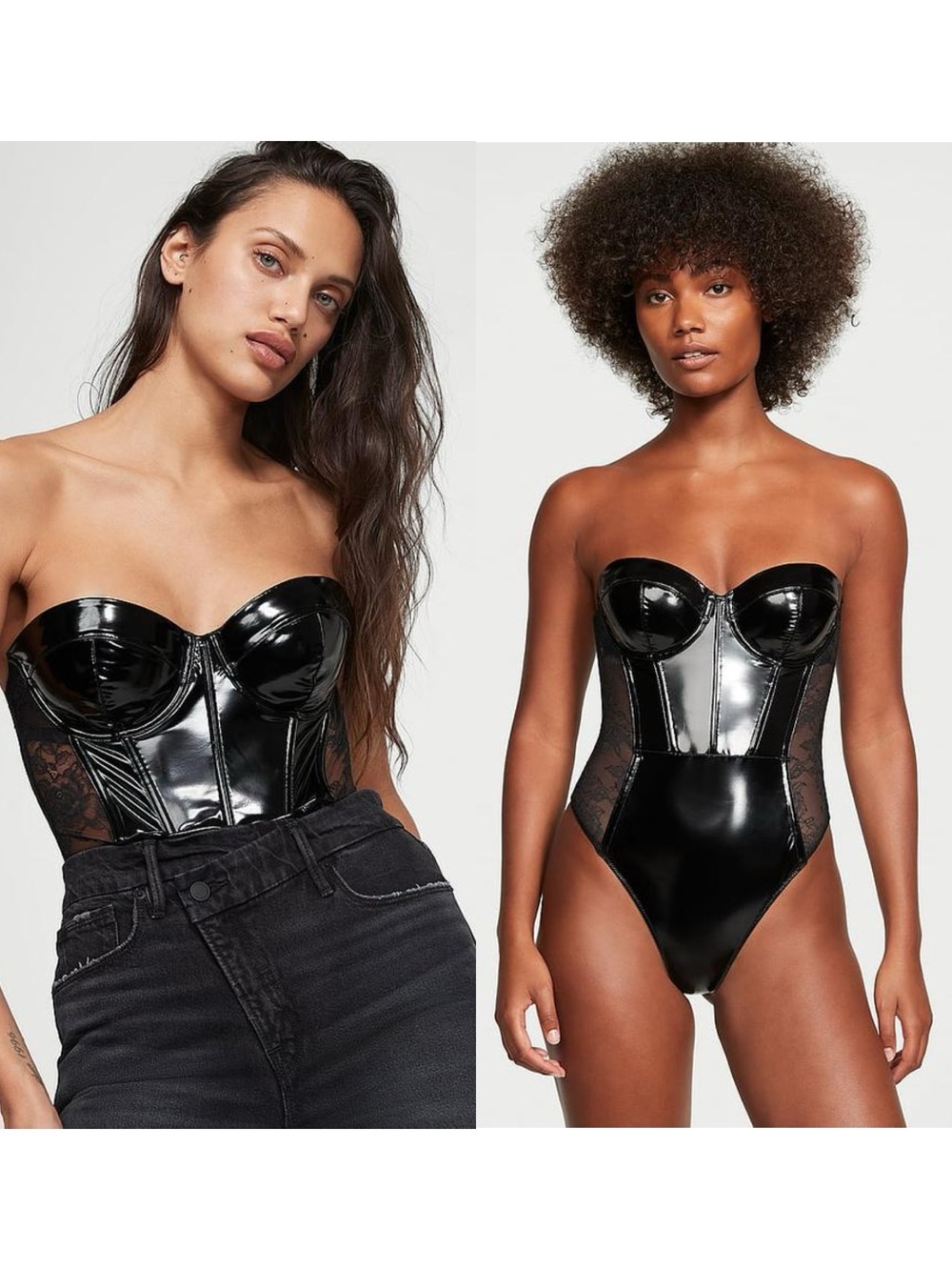 Victoria’s Secret Faux Patent Leather Lace Balconette Teddy – Size S – NWT
